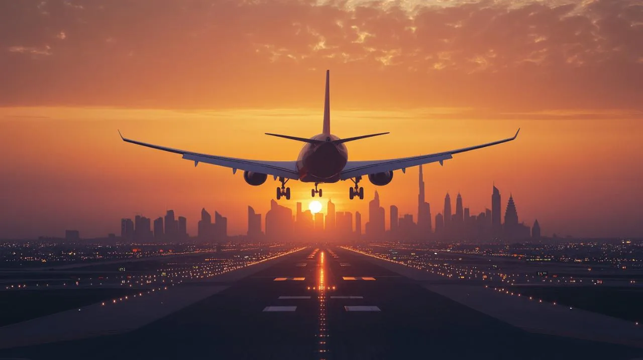 Avion en approche au coucher du soleil — Nafihatou Voyage